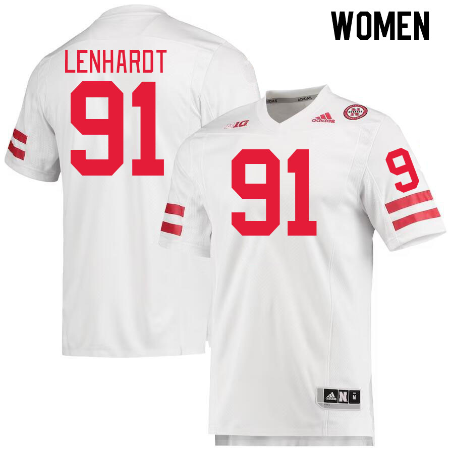 Women #91 Cameron Lenhardt Nebraska Cornhuskers College Football Jerseys Stitched Sale-White - Click Image to Close